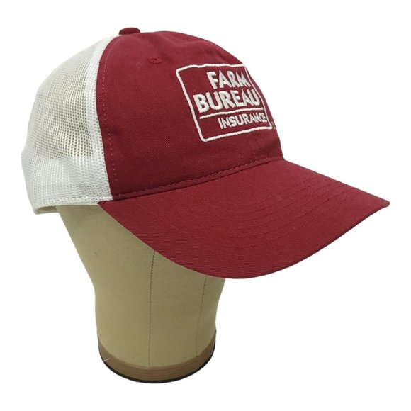 Farm Bureau Insurance Mesh Strapback Logo Cap Trucker Baseball Hat Maroon White - Picture 3 of 12